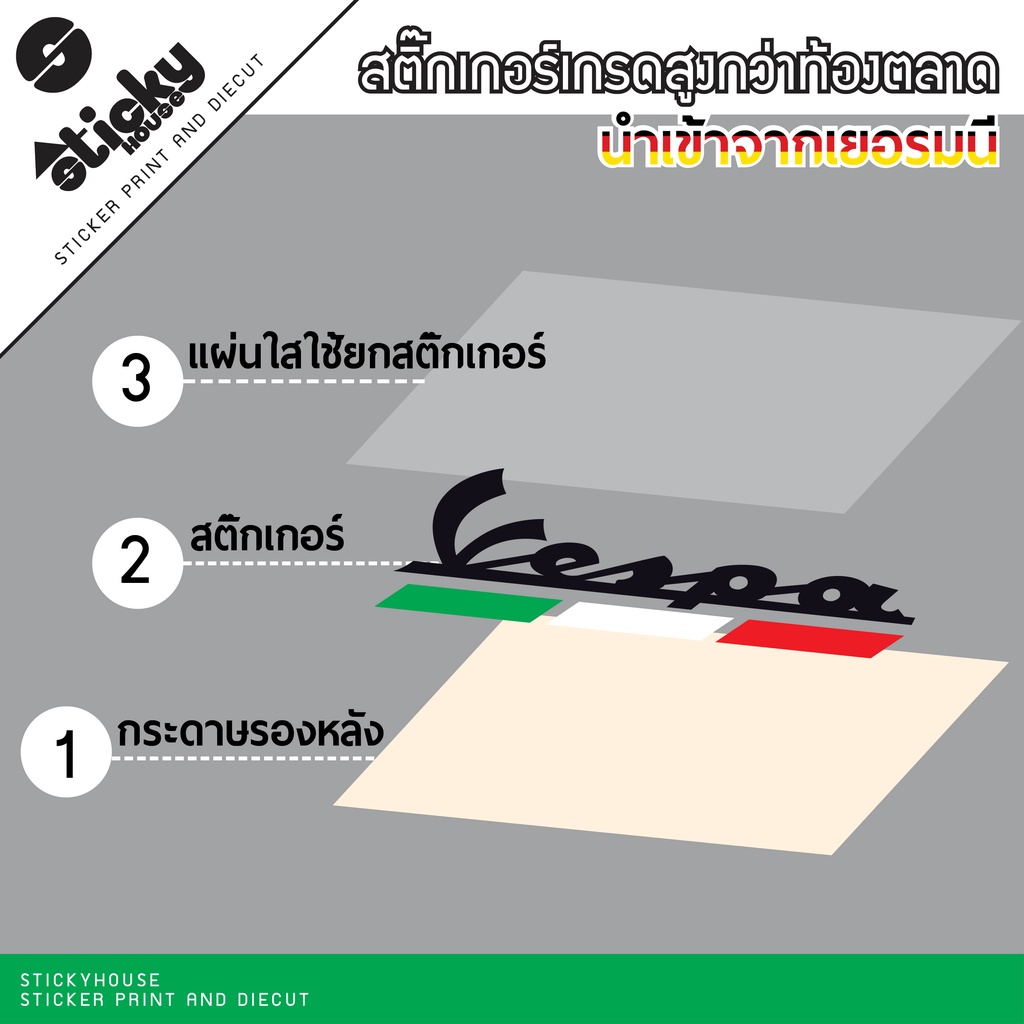 Sticker งานไดคัท ลาย Vespa ลายคาด Italy สามสี ราคาต่อชิ้น ติดได้ทุกที่ oracal มีหลายสีให้เลือก ติดแต่งรถ ราคา ถูกที่สุด ดีลบีเคเค แกลเลอรีภาพที่ 4