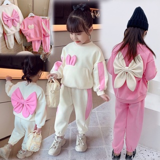 ชุดเด็กผู้หญิง ชุดเชตกันหนาว โบว์ มีไซร์100-140.(พร้อมส่ง) .