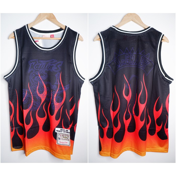NBA CLASSIC HWC FLAME EDITION RAPTORS 1 TRACY MCGRADY BLACK MITCHELL&NESS BASKETBALL JERSEY