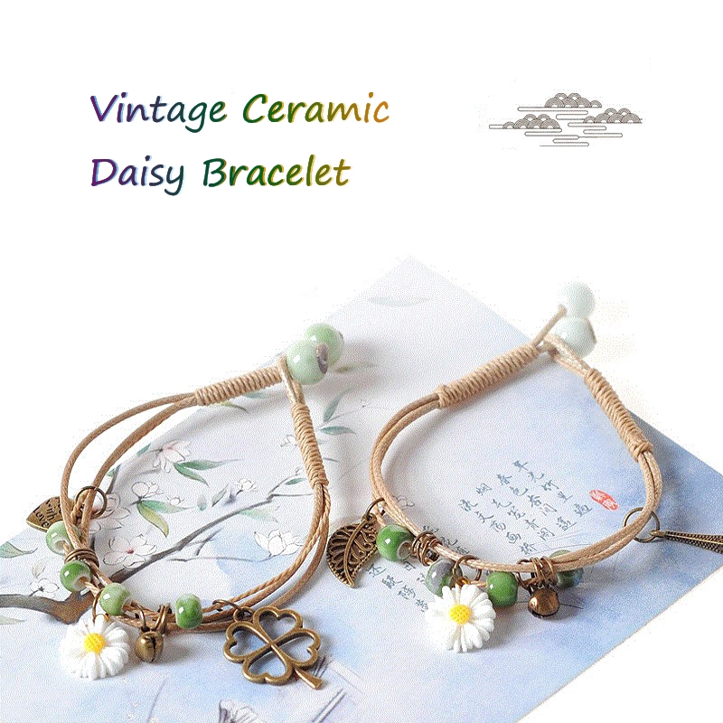 เซรามิกลูกปัดสร้อยข้อมือมิตรภาพชาติพันธุ์สไตล์เดซี่จี้สร้อยข้อมือสาวเครื่องประดับแฟชั่น