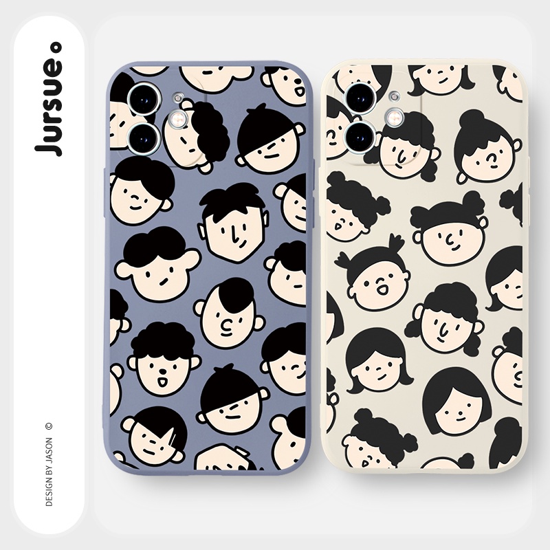 JURSUE เคสคู่ เคสไอโฟน คู่รัก ขอบเหลี่ยมกันกระแทกซิลิโคนนุ่มน่ารักตลก เคสโทรศัพท์ Compatible for iPhone 16 15 14 13 12 11 Pro Max SE 2020 X XR XS 8 7 Plus พลัส Y1650