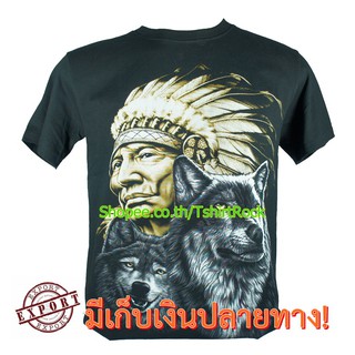 เสื้อลาย หมาป่า พระจันทร์ หัวหน้าเผ่า อินเดียแดง เสื้อยืด สกรีนหน้าหลัง