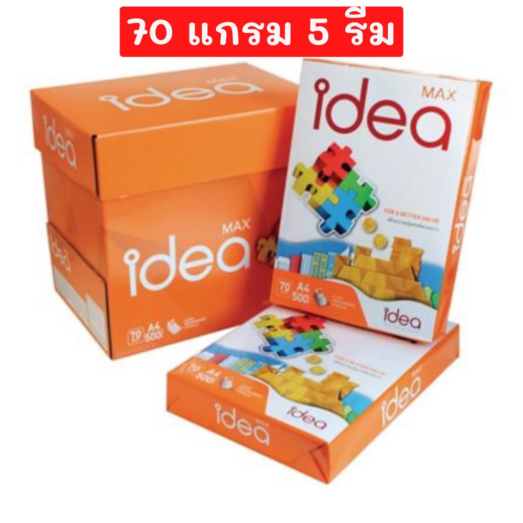 กระดาษถ่ายเอกสารA4  idea Max  70 แกรม ลังละ 5 รีม