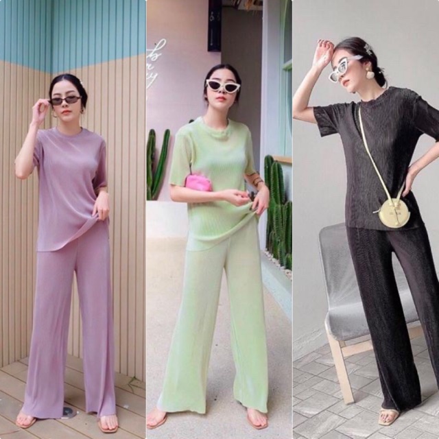 ชุดเซ็ทอัดพลีทคอกรม งานดีผ้าดีขึ้นเงาสวยมากค่ะ – โปรปัง