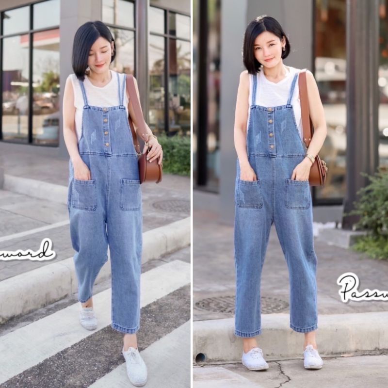 PW#เอี๊ยมยีนส์#เอี๊ยม#จั๊มสูทยีนส์#password