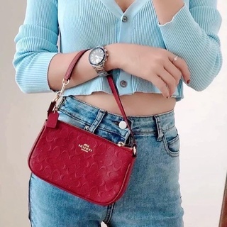 พร้อมส่ง แท้ 🇺🇸💯% New Coach  รุ่น NOLITA 19 IN SIGNATURE LEATHER (COACH C7362) GOLD/CHERRY