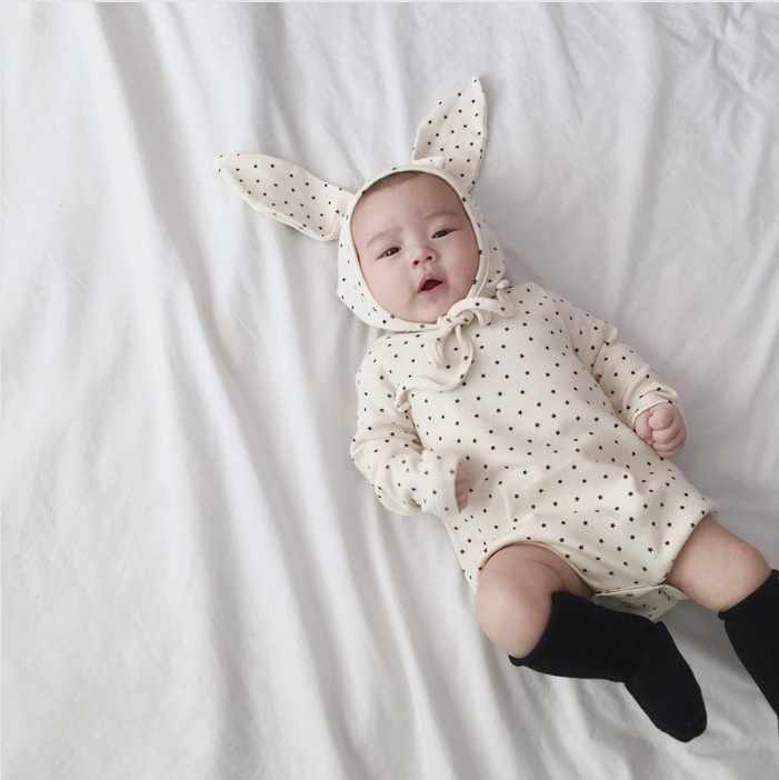 Baby Boy Girl Star Print Romper + Rabbit Ears Hat Baby One Piece Jumpsuit Long Sleeved Autumn Clothes