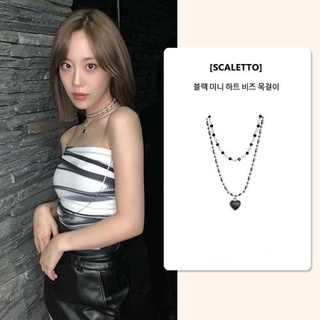 Kara Hur Young Ji pick / Korea SCALETTO 1073 สร้อยคอโซ่ลูกปัด สีดํา จี้รูปหัวใจ