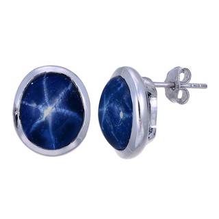 ต่างหูไพลินสตาร์ เงินแท้ 92.5 % ชุบโรเดียม Earring star sapphire silver 92.5 % Rhodium plating