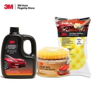 3M Set แชมพูล้างรถ ขนาด 1000 Ml. PN39000W + Cream Wax Gloss NShine Bosster+ 3M ฟองน้ำล้างรถ Car Spong