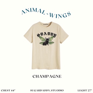 เสื้อยืด OVERSIZE - สี Champagne สกรีนลาย Dog Wings