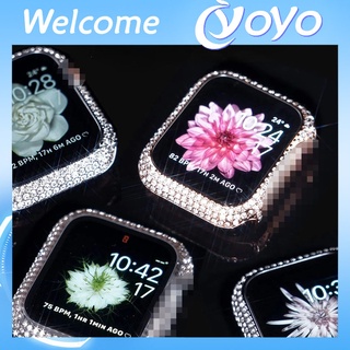 เคสนาฬิกาข้อมือ กระจกนิรภัย ประดับเพชรในตัว สําหรับ Apple Watch 38 มม. 40 มม. 42 มม. 44 มม. 41/45 มม. I-Watch Series 7 6 SE 5 4 3 2 1