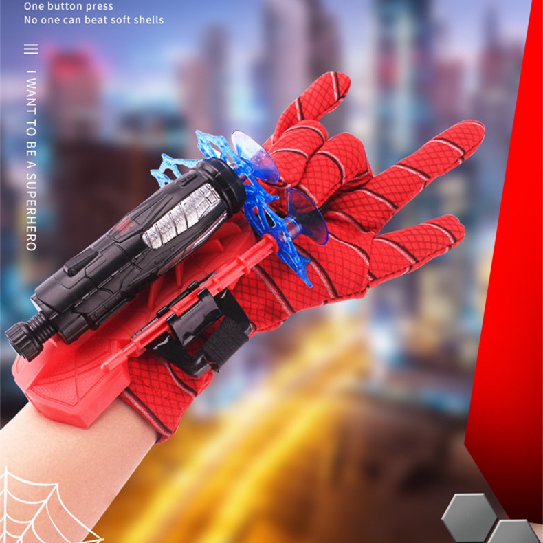 Marvel Spiderman ของเล่นเด็กพลาสติกคอสเพลย์ถุงมือ Launcher ชุด Hero Launcher ข้อมือชุดของเล่นตลกเด็กของขวัญ