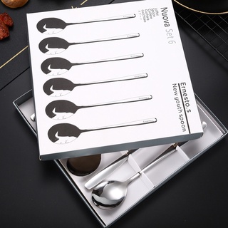  Tableware ช้อนเกาหลี ช้อนส้อมเกาหลี ช้อนสแตนเลส ช้อนสไตล์เกาหลี 1ชุด/6ชิ้น