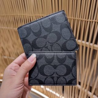 📮ส่งฟรี ‼️ COACH F74993 COMPACT ID WALLET IN SIGNATURE