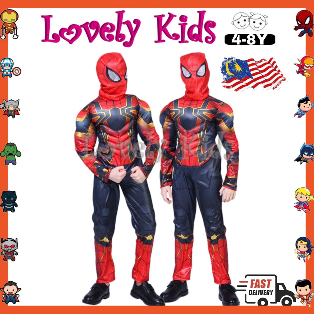 4-8Y BOY COSTUME SUPERHERO IRON SPIDERMAN AVENGERS MUSCLE HALLOWEEN COSTUME COSPLAY ประชาสัมพันธ์ที่