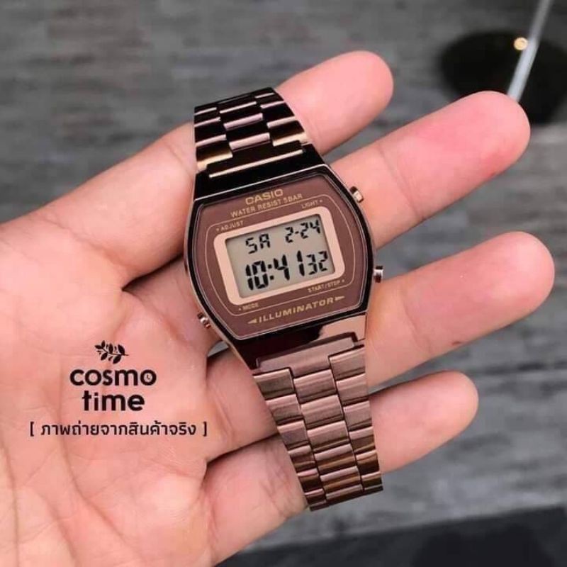 Casio นาฬิกาข้อมือผู้ชาย หญิง สีชมพู สีน้ำตาลมาใหม่ สายสเเตนเลส รุ่น B640WC-5A  เเถมฟรีกล่องพร้อมถุงยกเช็ต