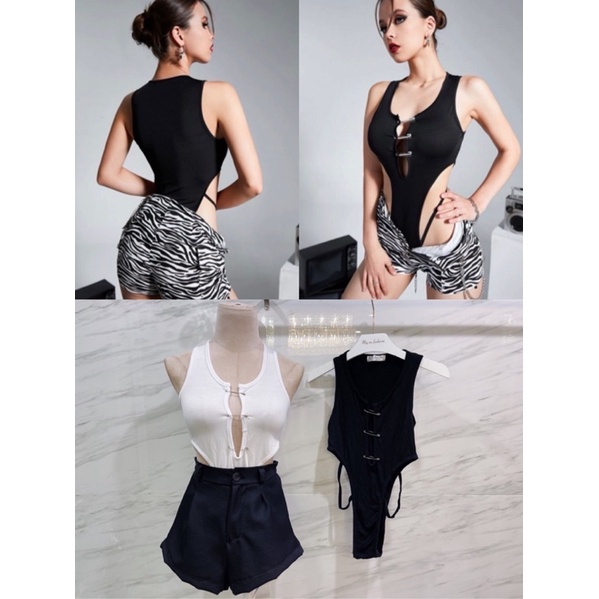 mnv_shopบอดี้สูทเสื้อกล้ามแต่งเข็มกลัดด้านหน้า เว้าเอวสูงแต่งสายตรงเอวเก๋มากแม่ ใส่ไปเที่ยวแบบแช่บๆ ปังทุกงานบอกเลยH1