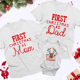 Family Matching Christmas Outfits First As Dad+first As Mom White Tshirt+baby Rompers Family Set My First Christ 471