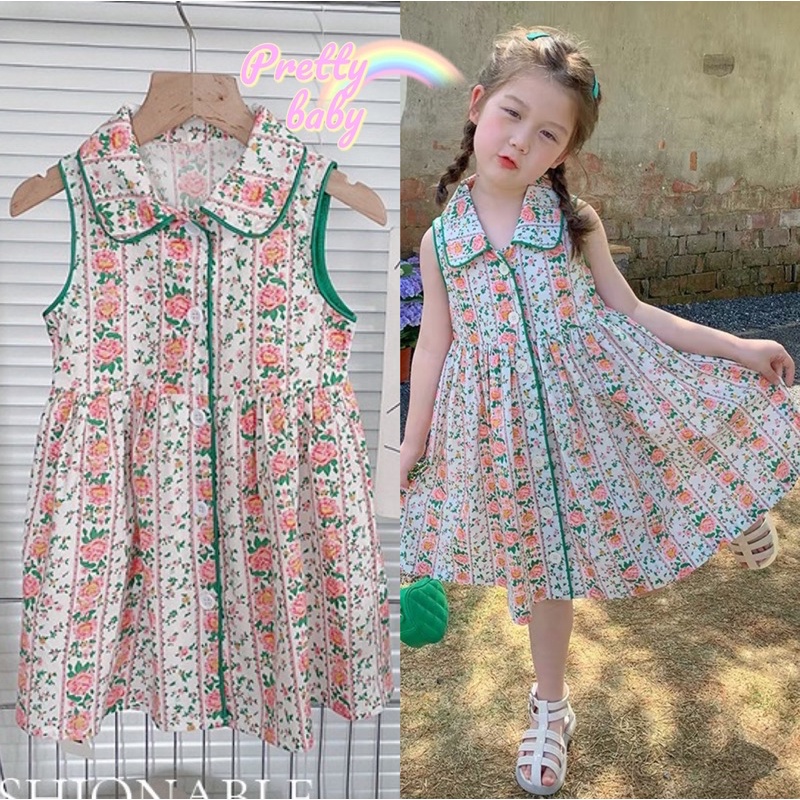 PRETTY BABY พร้อมส่ง ชุดเดรสเด็กผู้หญิง กระโปรงเด็กผู้หญิงคอปกแขนกุด สำหรับเด็กผู้หญิง (317)