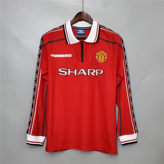 เสื้อเชิ้ตแขนยาว ทรงหลวม ลาย Manchester United สไตล์เรโทร สําหรับผู้ชาย 1998 1999