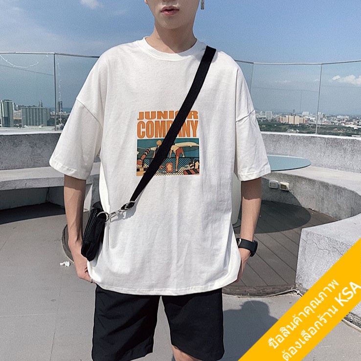 KSA เสื้อคู่ชายหญิงน่ารัก oversize แขนสั้นแนวสตรีท เสื้อผ้าแฟชั่นเกาหลี เสื้อโอเวอร์ไซส์ผู้ชาย สกรีนลายวินเทจXXL