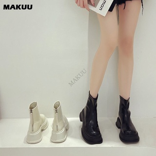 Makuu รองเท้าบูทมาร์ติน แพลตฟอร์มมัฟฟิน หัวกลม มีซิปด้านหลัง เข้ากับทุกการแต่งกาย แฟชั่นฤดูใบไม้ผลิ และฤดูใบไม้ร่วง สไตล์อังกฤษ สําหรับผู้หญิง