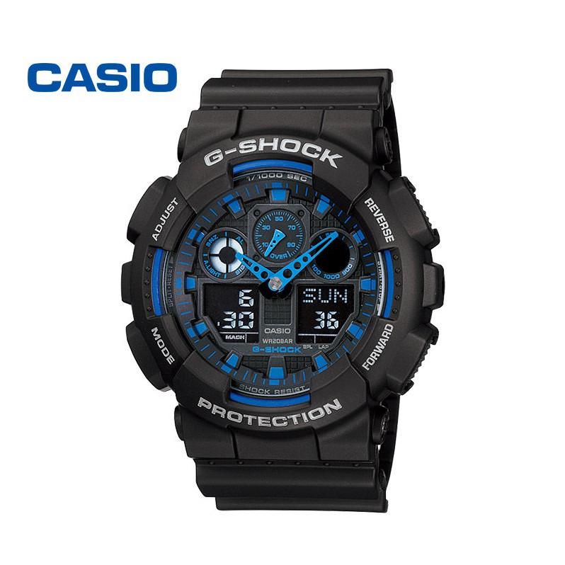 CASIO G-SHOCK เทรนด์แฟชั่นจอแสดงผลแบบคู่กันน้ำและกันกระแทกนาฬิกาสปอร์ตชาย GA-100-1A2DR