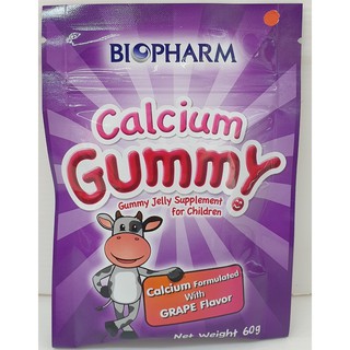 Biopharm Gummy Calcium 60 g. แคลเซียมชนิดเยลลี่ กลิ่นองุ่น(ประมาณ 18 เม็ดต่อซอง)