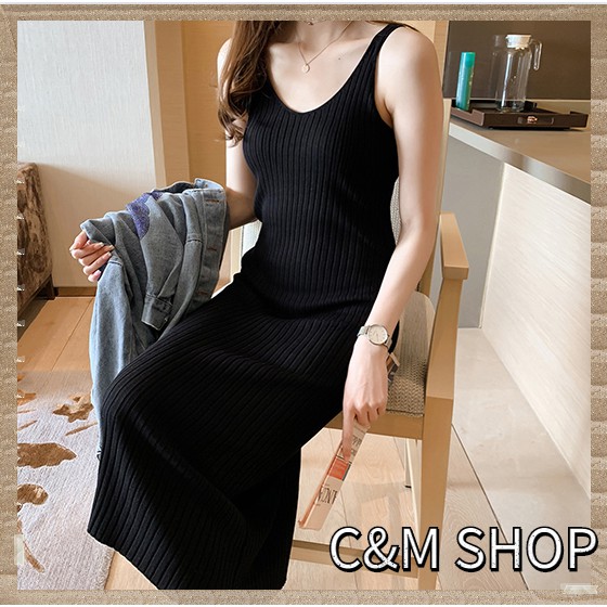 C&m ชุดมิดี้เดรส คอวี แขนกุด ผ้าถัก เปิดหลัง สําหรับผู้หญิง