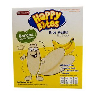 Namchow Happy Bites Banana Flavour50g. ข้าวหอมมะลิอบกรอบสำหรับเด็ก 50 กรัม