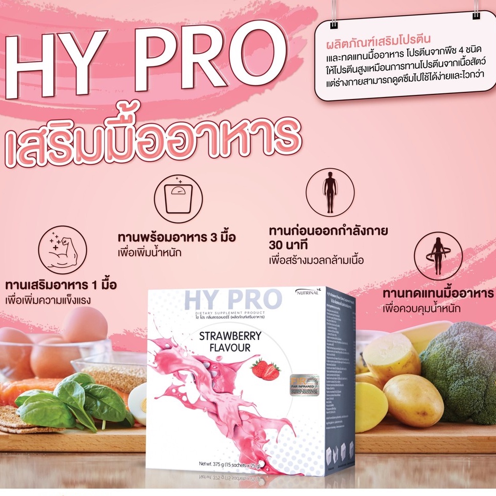 ของแท้❗HY PRO STRAWBERRY โปรตีนสูง 90% ลดน้ำหนัก แทนมื้ออาหาร จากพืช 4 ชนิด ดูดซึมไว ซ่อมแซมเซลล์DNA