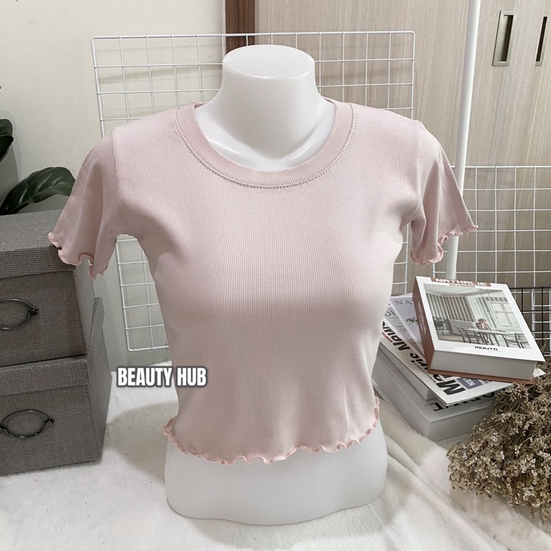 [016] เสื้อครอป คอกลม แขนหยัก ชายเสื้อหยัก ครอปเก๋ ผ้ายืดใส่สบาย ราคา ถูกที่สุด ดีลบีเคเค แกลเลอรีภาพที่ 3