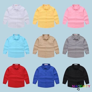 เสื้อเชิ้ตแขนยาว สีพื้น สําหรับเด็กผู้ชาย อายุ 4-12 ปี