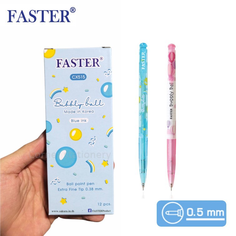 ปากกาลูกลื่นฟาสเตอร์ Faster รุ่น CX515 ขนาด 0.38 มม.หมึกสีน้ำเงิน/แดง แบบกด(นำเข้าจากเกาหลี) bubbly ball ปากกาเส้นเล็ก