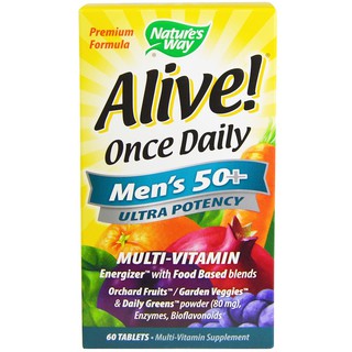 Natures Way, Alive! Once Daily, Mens 50+, Multi-Vitamin, 60 Tablets