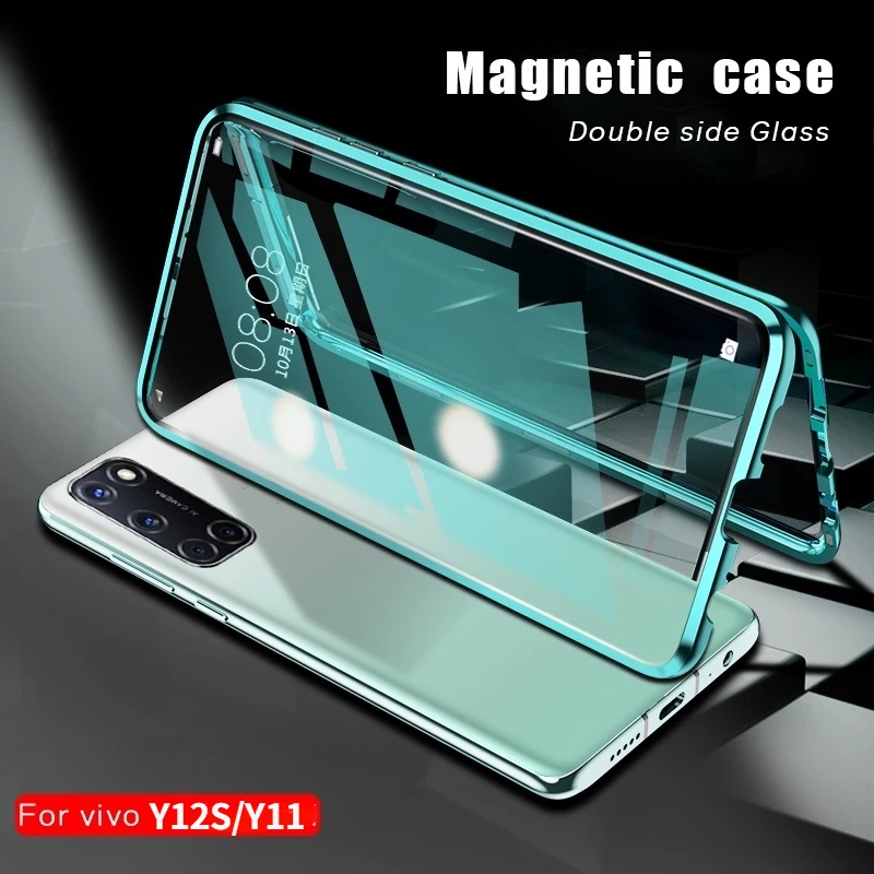 เคสแม่เหล็กสําหรับVivo S1 Y18 Y12S Y03 Y03T V15 Y91C Y93 Y21 Y21S Y11 2019 360 สองด้านกระจกนิรภัยกรณ
