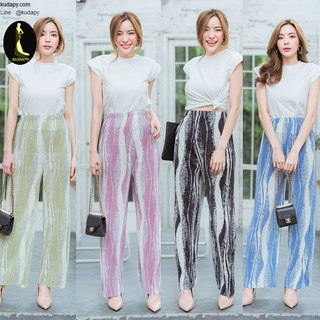 kudapy เซทเสื้อ+กางเกงอัดพีชลายคลื่นสีเขียว,ดำ,ฟ้า,ชมพู สวยดูดีใส่สบายน่ารัก