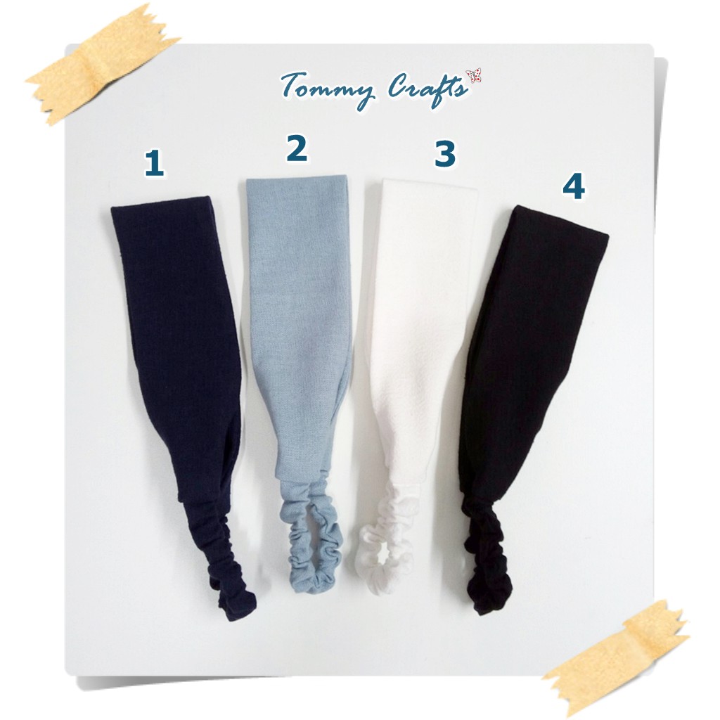 Tommy Crafts ผ้าคาดผมแบบเรียบผ้าฝ้าย สีพื้น ดำ/ขาว/เทาอมฟ้า/น้ำเงิน Solid color cotton Headbands