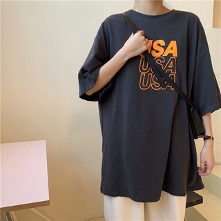 Sweet เสื้อยืดเกาหลี USA งานสกีนเริ่ด ผ้าคอนตอน เสื้อยืด โอเวอร์ไซส์ งานดีผ้าไม่บาง ใส่สบาย A015