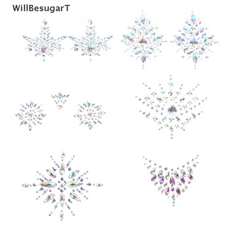 [WillBesugarT] สติกเกอร์รอยสักคริสตัล ประดับลูกปัดเพชร แวววาว สําหรับติดหน้าอก