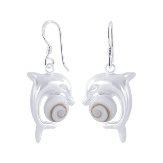 SILVER THAI Dolphin earrings shiva eye shell silverเครื่องประดับเงินแท้ ต่างหูเงินแท้925 ต่างหูหอยชิวาอาย