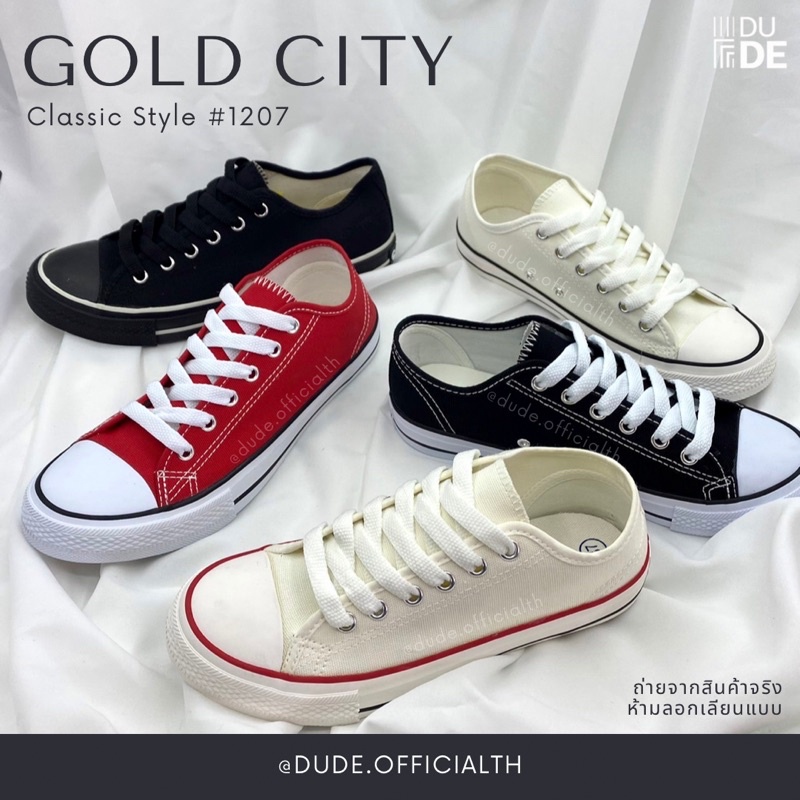 [1207] รองเท้าผ้าใบแฟชั่น ผูกเชือก ชาย/หญิง GOLD CITY หน้าแจ็ค ทรงคลาสสิค แฟชั่นลำลอง (พร้อมส่ง)