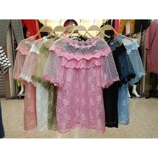 09 เสื้อลายลูกไม้อกแต่งระบาย ขนาดฟรีไซส์
