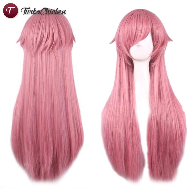 T⋄ 80cm Long Straight Anime Wig Mirai Nikki Synthetic Pink Hair Wigs Cosplay for The Future Diary Yuno Gasai