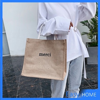 Merci กระเป๋าช้อปปิ้งผ้ากระสอบ กระเป๋าช้อปปิ้ง กระเป๋าเอกสาร handbag