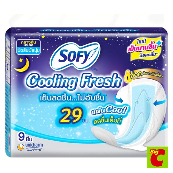 โซฟี คูลลิ่งเฟรช ผ้าอนามัยแบบมีปีก สลิม สำหรับกลางคืน 29 ซม. 9 ชิ้น
