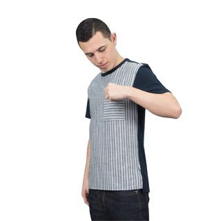 Han&amp;Co.Stripe-T Short Sleeve-Navy Blue-Grey Stripe เสื้อยืดผ้าพื้นสีน้ำเงินเข้มลายทางสีเทา