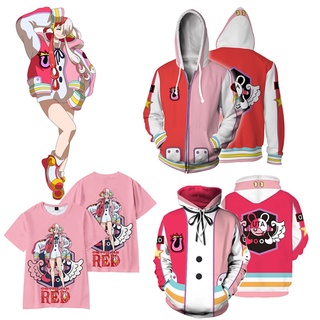 เสื้อแจ็กเก็ตคอสเพลย์ One Piece Film Red Uta มีฮู้ด ทรงหลวม พิมพ์ลายอนิเมะ 3D สําหรับผู้หญิง