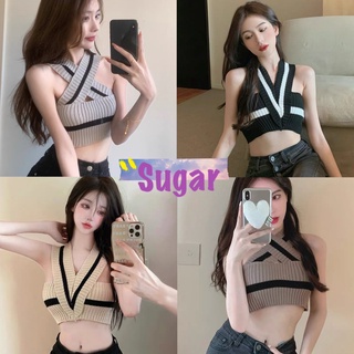 Sugar🌈พร้อมส่ง🌈เสื้อไขว้ เซ็กซี่สุดในยุค ของมันต้องมี ผ้าไหมพรม(28616 )